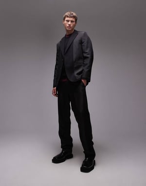 Topman relaxed mixed fabric suit jacket in black