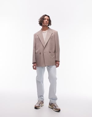 Topman boxy oversized suit jacket in stone