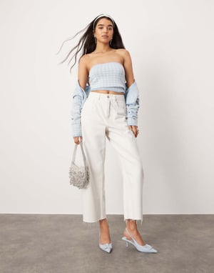 ASOS DESIGN midja med dra åt barrel-leg jeans i ecru