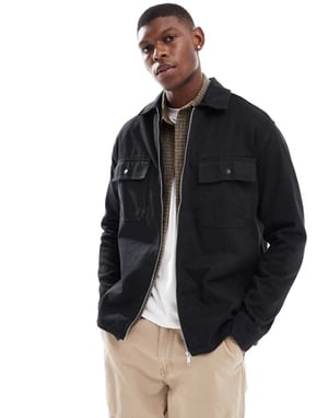 ONLY & SONS dragkedja genom tung twill overskjorta i svart