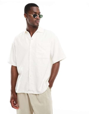 Jack & Jones boxy texturerad tungvikts skjorta i vit