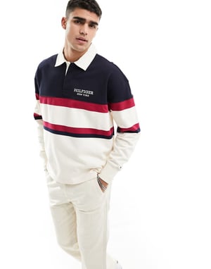 Tommy Hilfiger monotyp färgsplitt rugbytröja i krämfärg