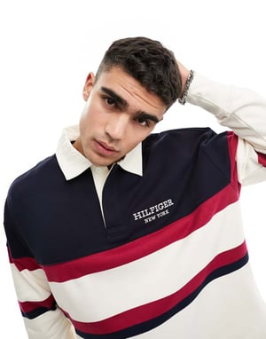 Tommy Hilfiger monotyp färgsplitt rugbytröja i krämfärg