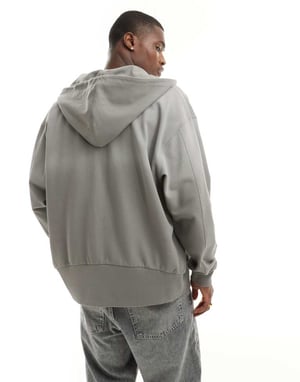 ASOS DESIGN oversized piké tvättad zip-through hoodie i grå