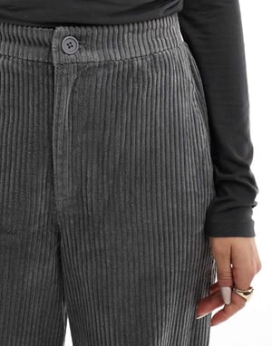 ASOS DESIGN cord barrel trousers in charcoal