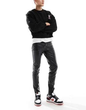 ASOS DESIGN skinny leather look trouser in black