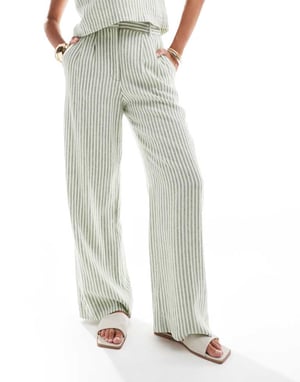 Abercrombie & Fitch Sloane samordnad linneblandning vida byxor i grön rand