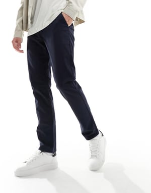 Farah Elm bomullsblandning chino twill byxor i marinblått