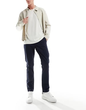Farah Elm bomullsblandning chino twill byxor i marinblått