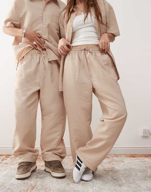 Återvunnen vintage unisex baggybyxa med kontrastsöm i sten färg