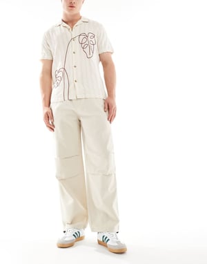 ONLY & SONS linneblandning baggy byxa med snoddar i sten