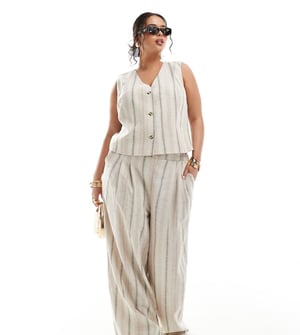 ASOS DESIGN Curve vida byxor i linne med solsängsränder co-ord