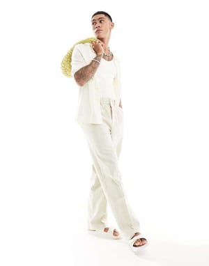ASOS DESIGN smart linneblandning vida ben joggers i neutral rand