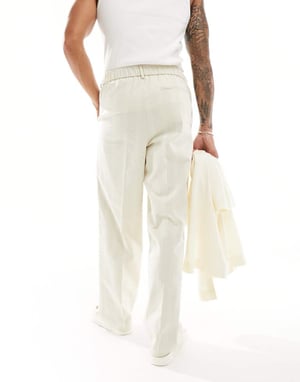 ASOS DESIGN smart linneblandning vida ben joggers i neutral rand