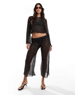 In The Style x Perrie Sian paljetter virkad vida strandbyxor set i svart
