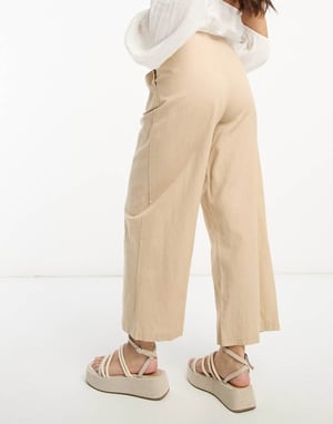 Vila Petite linne-touch knappbyxa med vida ben i beige