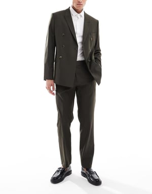 ASOS DESIGN slim fit ren ullblandning kostymbyxa i oliv