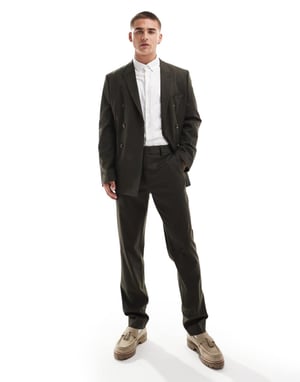 ASOS DESIGN slim fit ren ullblandning kostymbyxa i oliv