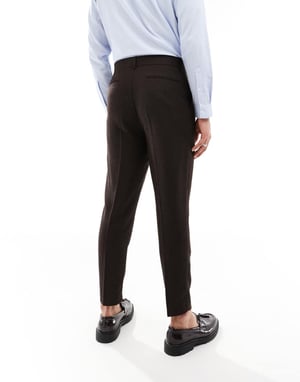 ASOS DESIGN tapered kostymbyxor i brun twill av ullblandning