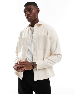 ASOS DESIGN wool blend overshirt in stone