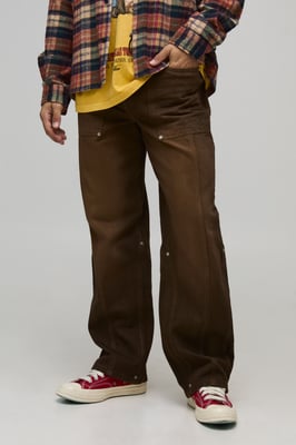 Relaxed Fit Panelled Embossed Washed Jeans
