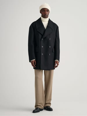 Mens Ebony Black Oversized Wool Peacoat