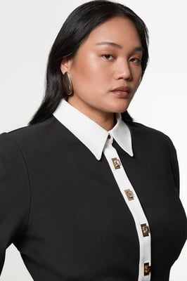 Plus Size Techno Cotton Woven Maxi Dress With Contrast Placket