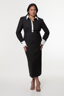 Plus Size Techno Cotton Woven Maxi Dress With Contrast Placket