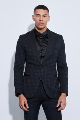 Tonal Houndstooth Single Breasted Jacket