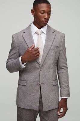 Straight Fit Herringbone Suit Jacket