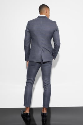 Skinny Fit Single Breasted Checked Blazer