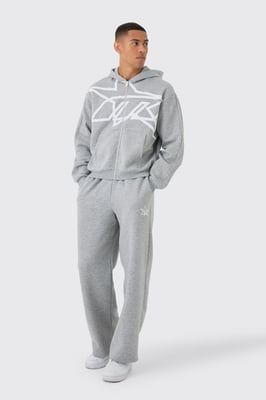 Oversized Boxy M Star Printed Zip Through Hooded Tracksuit