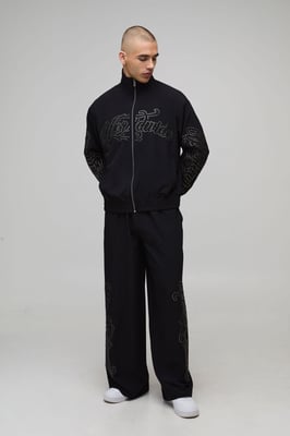 Boxy Fit Funnel Neck Zip Through Woven Tracksuit