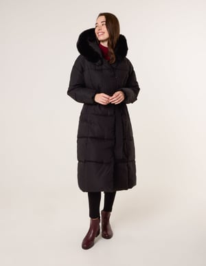 Long Puffer Faux Fur Hooded Coat