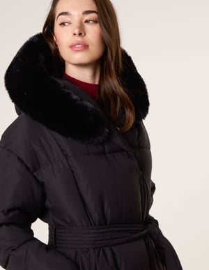 Long Puffer Faux Fur Hooded Coat