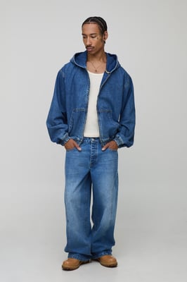 Oversized Boxy Washed Denim Hoodie