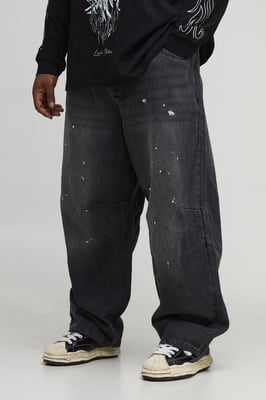 Plus Spray Washed Paint Splatter Balloon Jeans