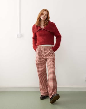 Reclaimed Vintage wide leg tailored trouser in red check