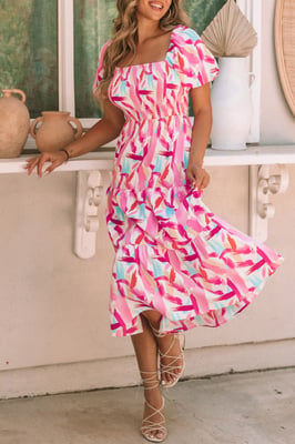 Abstract Print Midi Dress