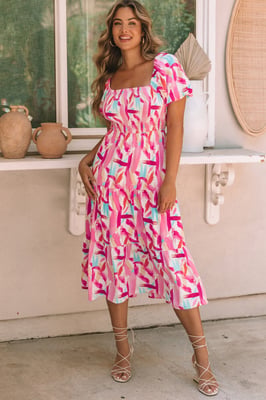 Abstract Print Midi Dress