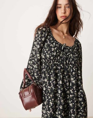 Glamorous tie front volume sleeve maxi dress in romantic boho floral