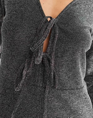 Object tie front mini dress in silver glitter
