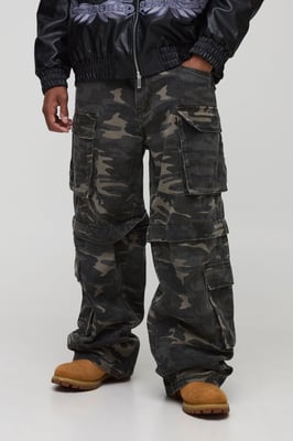 Camo Print Zip Off 2-in-1 Baggy Cargo Trousers