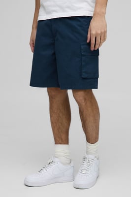 Fixed Waist Baggy Cargo Twill Shorts