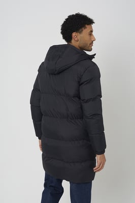 Black Longline Hooded Padded Jacket With Patch Pockets