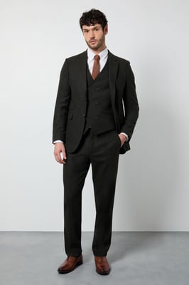 Dark Green Tweed Look Tailored Fit Trousers