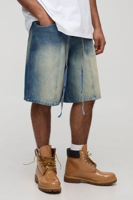 Regular Fit Panelled Embroidered Jorts