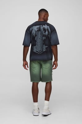 Relaxed Fit Ripped Green Tinted Denim Shorts