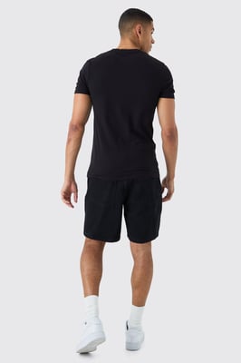 Relaxed Rigid Denim Shorts In Black