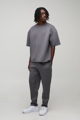 Oversized Boxy Bonded Scuba T-Shirt & Cropped Tapered Jogger Set